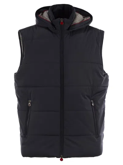 Kiton Hooded Sleeveless Jacket In Blue