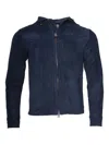 Kiton Hooded Suede Zip-up Jacket In Blue