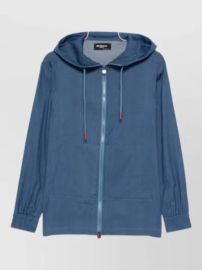 Kiton Hooded Sweatshirt Drawstring Hood Front Pockets In Blue