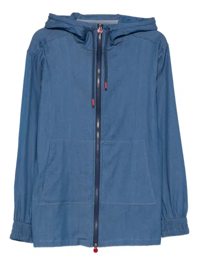 Kiton Hooded Zip Shirt In Blue