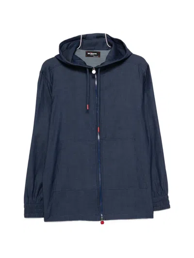 Kiton Hooded Zip-up Overshirt In Blue
