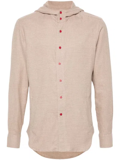 Kiton Houndstooth-pattern Hoodie In Neutrals