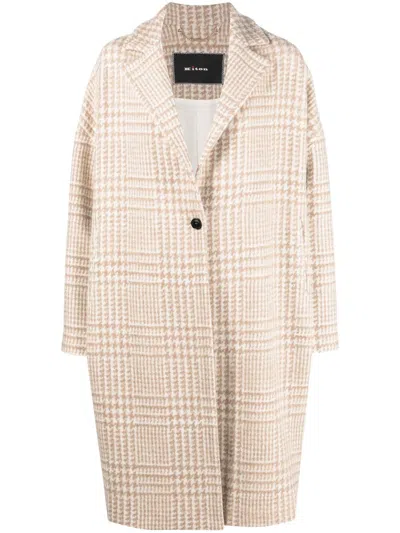 Kiton Houndstooth-pattern Single-breasted Coat In Neutrals