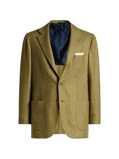 Kiton Houndstooth-pattern Cashmere Blazer In Green