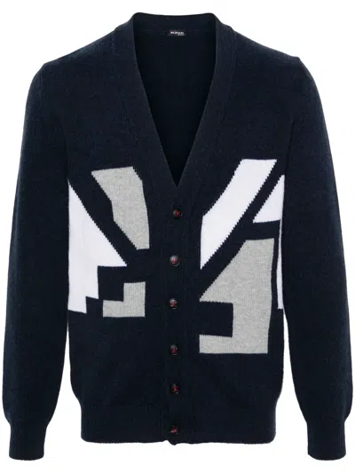 Kiton Intarsia-knit Cashmere Cardigan In Blue