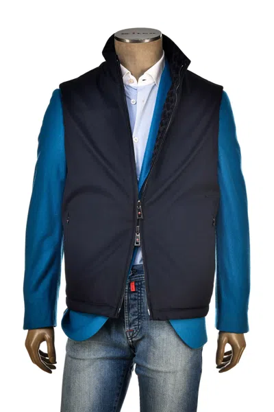 Kiton Kired By  Gange Midnight-blue/ Blue And Black Patterned Cotton Reversible Vest