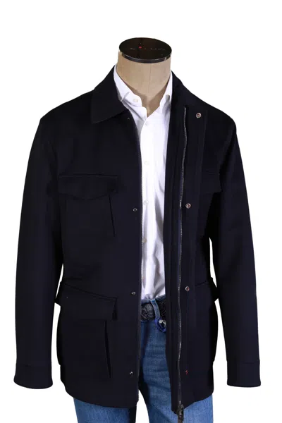 Kiton Kired By  Midnight-blue Solid Wool Jacket In Black