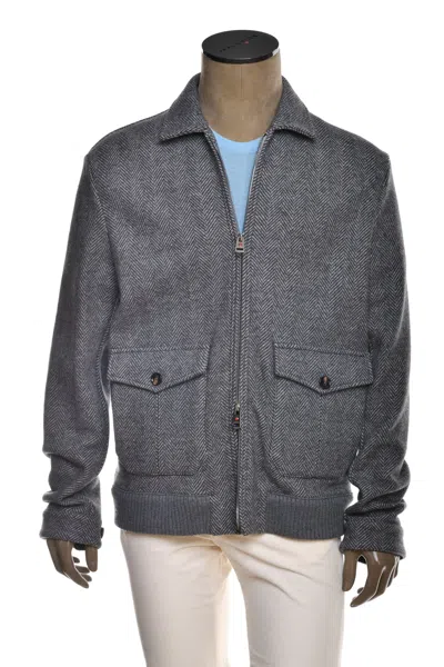 Kiton Kired Furb Herringbone Virgin Wool-cashmere Overcoat In Gray