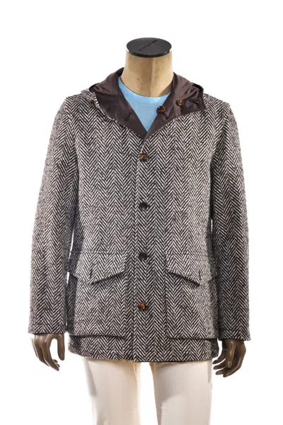 Kiton Kired Himal 2 Herringbone Virgin Wool-alpaca Reversible Jacket In Gray