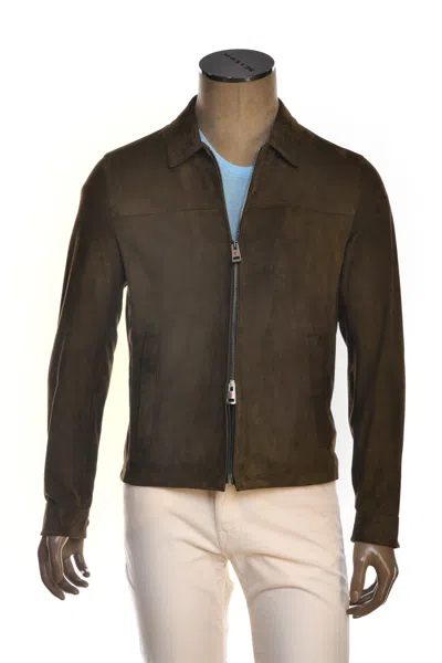 Kiton Kired Juan Lambskin Suede Zip-up Jacket In Brown