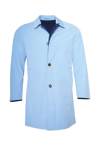 Kiton Kired Kim Solid Nylon Reversible Button Up Overcoat In Blue