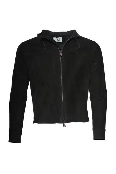 Kiton Kired Olek 1 Lambskin Hooded Zip-up Light-jacket In Black