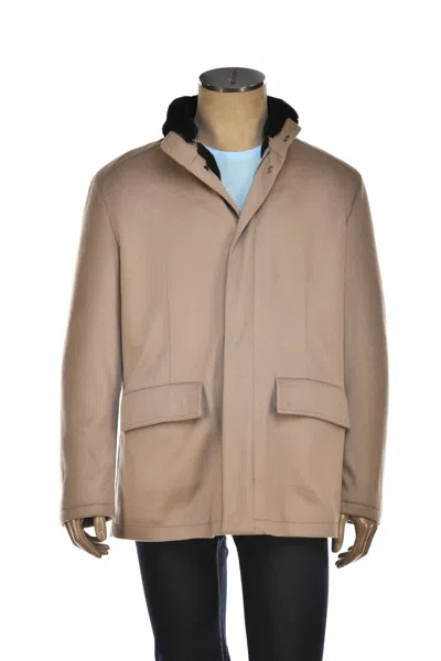 Kiton Cashmere Single Breasted Coat In Brown