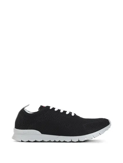 Kiton Textured Fabric Sneakers With Contrast Rubber Sole In Black