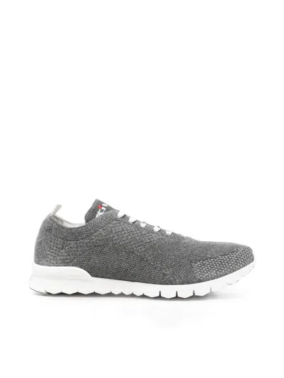 Kiton Logo-embroidered Stretch-knit Sneakers In Gray