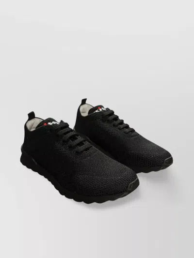 Kiton Knitted Almond Toe Sneakers With Heel Tab In Black