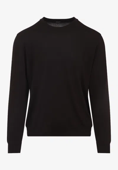 Kiton Cashmere-silk Blend Sweater With Classic Crew Neckline In Brown
