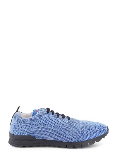 Kiton Knitted Fabric Sneakers With Embroidered Logo In Blue