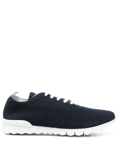 Kiton Knitted Low-top Lace-up Sneaker In Navy