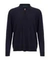 Kiton Wool Long Sleeve Polo With Ribbed Cuffs And Hem In Blue