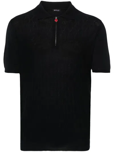 Kiton Blue Polo Zip In Black