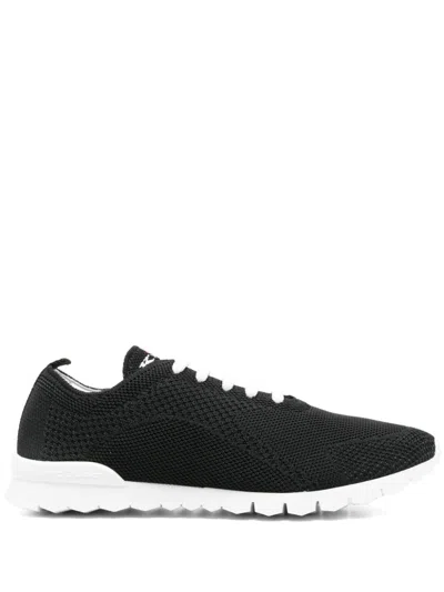Kiton Textured Fabric Sneakers With Contrast Rubber Sole In Black