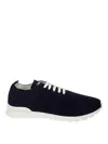 Kiton Textured Fabric Sneakers With Contrast Rubber Sole In Dark Blue