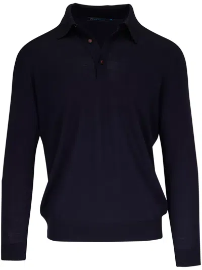 Kiton Knitted Wool Polo Jumper In Blue