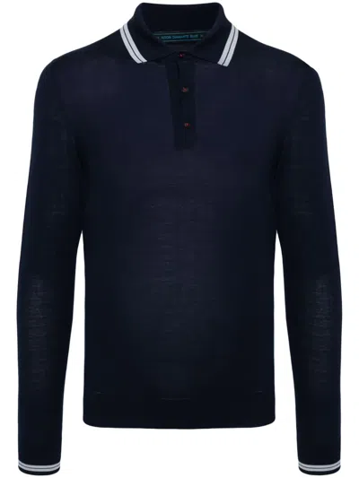 Kiton Knitted Wool Polo Shirt In Blue