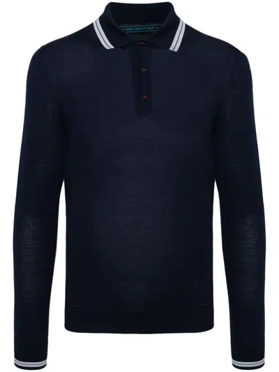 Kiton Knitted Wool Polo Shirt In Black