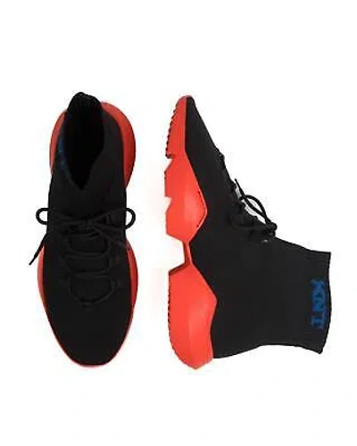 Pre-owned Kiton Knt By  $1,050 Black Cotton Blend High Top Sneakers Shoes (9.5 Uk) 10.5 Us In Black & Red