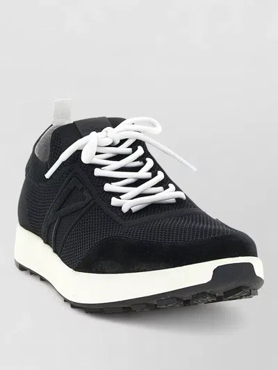 Kiton Lace Up Sneakers Mesh Upper Contrast Sole In Black