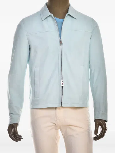 Kiton Kired Juan Lambskin Suede Zip-up Jacket In Blue