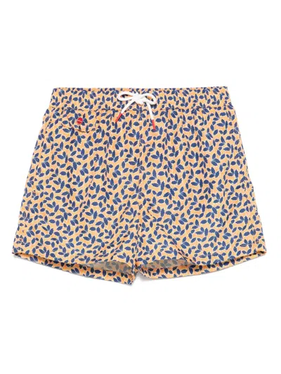 KITON LEAF-PRINT SWIM SHORTS
