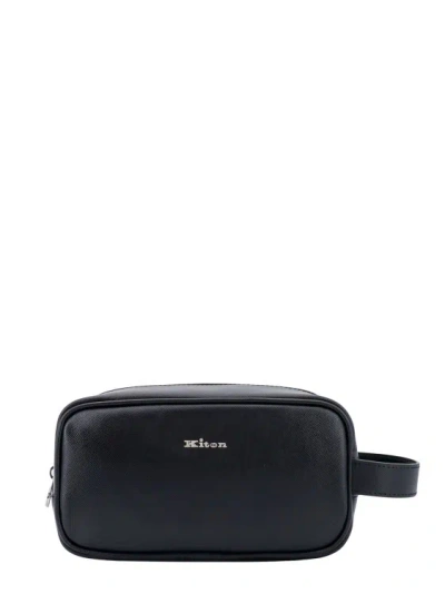 KITON LEATHER BEAUTY CASE WITH METAL LOGO