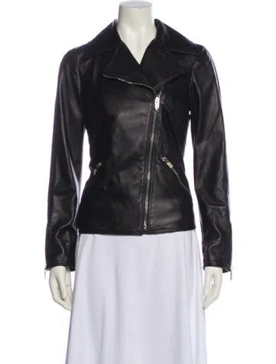 Pre-owned Kiton Leather Biker Jacket In Blue