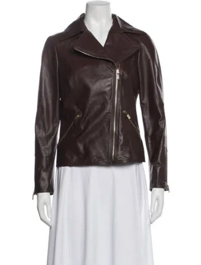 Pre-owned Kiton Leather Biker Jacket In Brown
