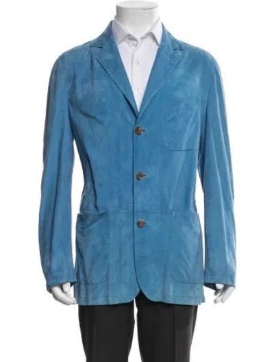 Pre-owned Kiton Leather Blazer In Blue