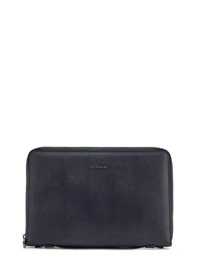 Kiton Leather Briefcase In Blue