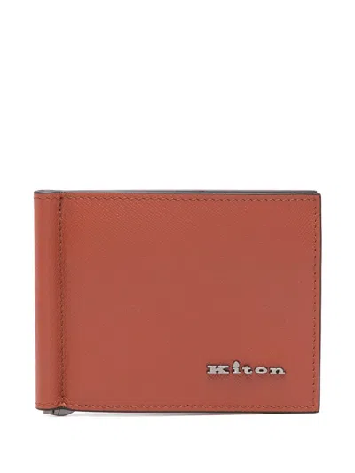 Kiton Saffiano Leather Card Holder In Brown