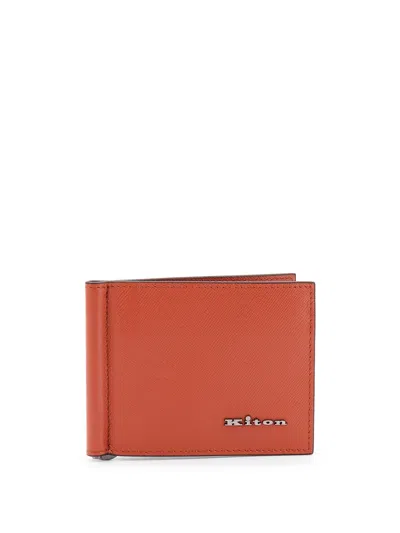 Kiton Saffiano Leather Card Holder In Brown