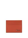 Kiton Leather Card Holder With Metal Logo In Orange