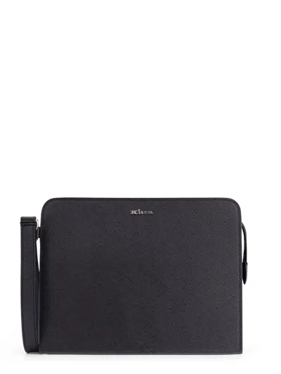 Kiton Leather Clutch In Black