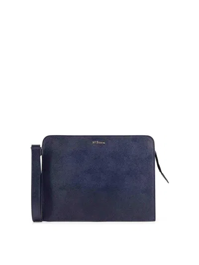 Kiton Leather Clutch Bags In Blue