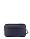 Kiton Nylon Clutch Bag With Iconic Logo Embroidery In Blue