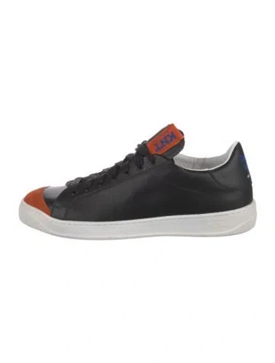 Pre-owned Kiton Leather Colorblock Pattern Sneakers In Black