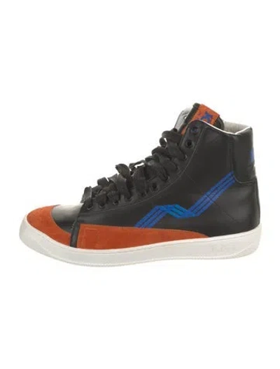 Pre-owned Kiton Leather Colorblock Pattern Sneakers In Black