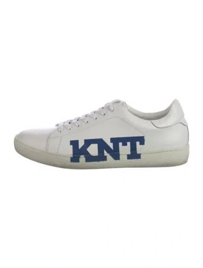 Pre-owned Kiton Leather Colorblock Pattern Sneakers In White