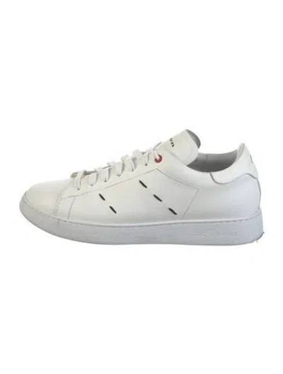Pre-owned Kiton Leather Embroidered Accent Sneakers In White