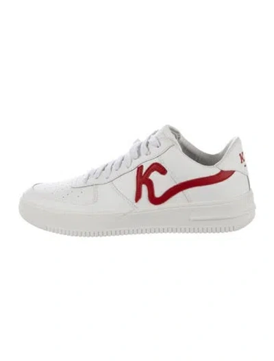 Pre-owned Kiton Leather Graphic Print Sneakers In White